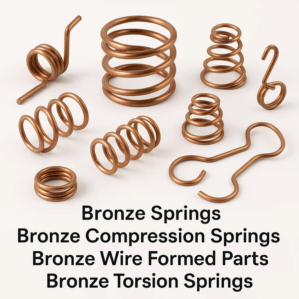Bronze wire formed parts components, Bronze Springs, Bronze Compression Springs, Bronze Wire formed Parts, Bronze Torsion Springs.
