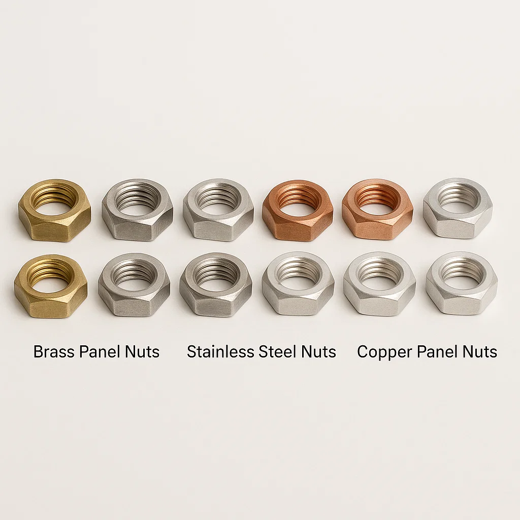 Brass Panel nuts, Copper panel nuts, Stainless Steel Panel nuts, Aluminum panel nuts