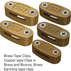 Brass Tape Clips, Copper tape Clips in Brass and Bronze, Brass Earthing tape clips