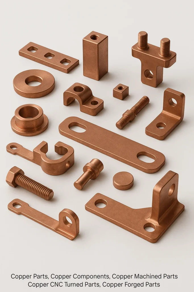 Copper Parts, Copper Components , Copper machined parts, Copper CNC turned parts, Copper Forged Parts